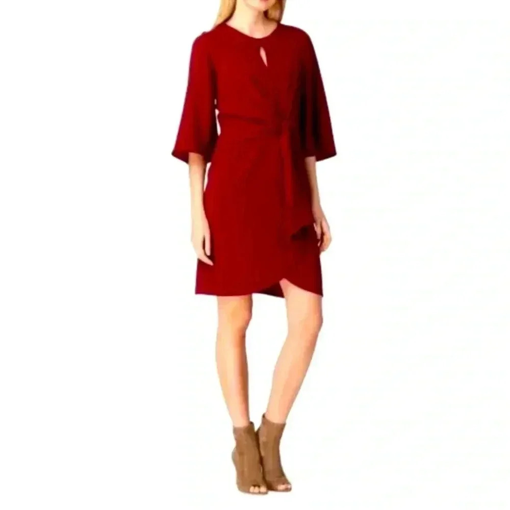 Red Midi Wrap Dress with Bell Sleeves